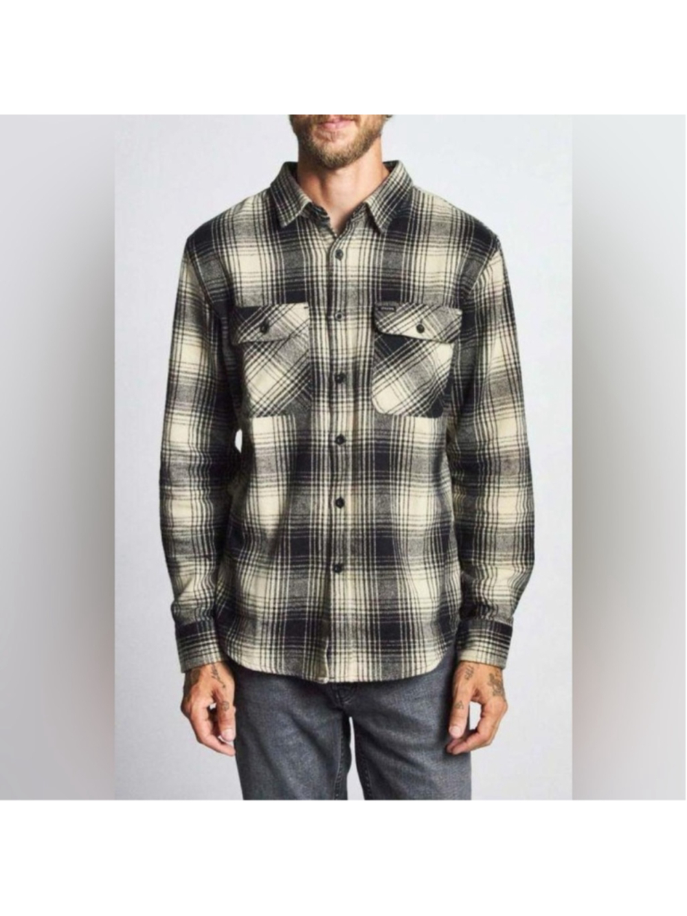 Brixton Bowery Flannel Button Up Shirt / Bone-Black